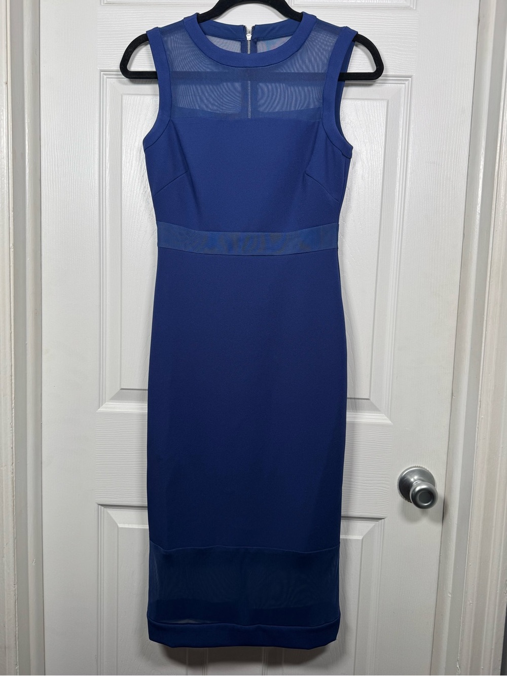 Antonio Melani Blue Sheer Mesh Sheath Dress Size 0 Cocktail Wedding Guest